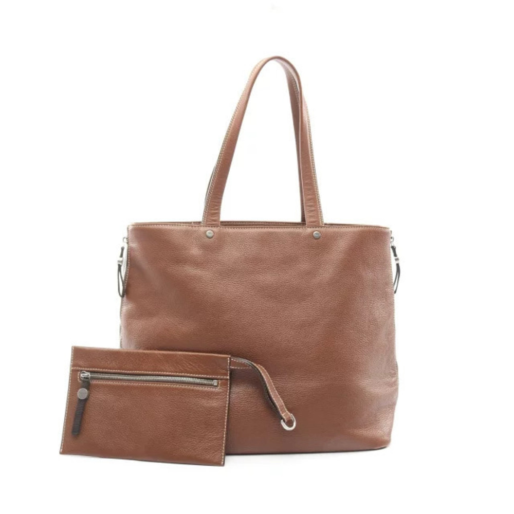 Salvatore Ferragamo Side Zip Tote Bag Leather Brown